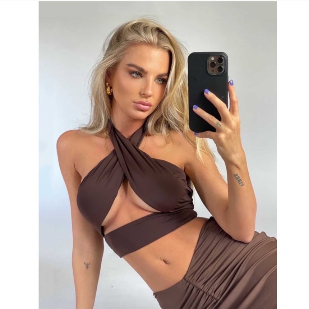 Brown wrap around top